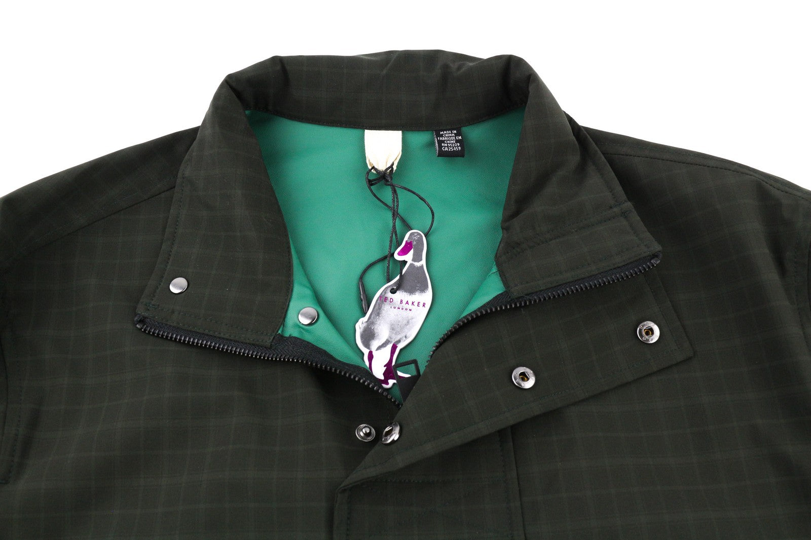 TED BAKER MMP Dafen Men's Jacket ~M Green Anorak Drawstring High Neck Check