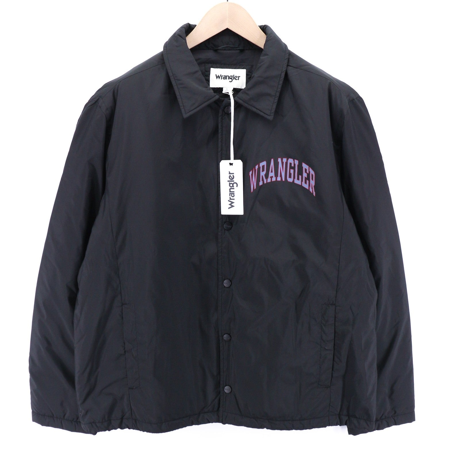 WRANGLER Stadium Men's Jacket L Black Insulated Polo Neck Buttoned Lined