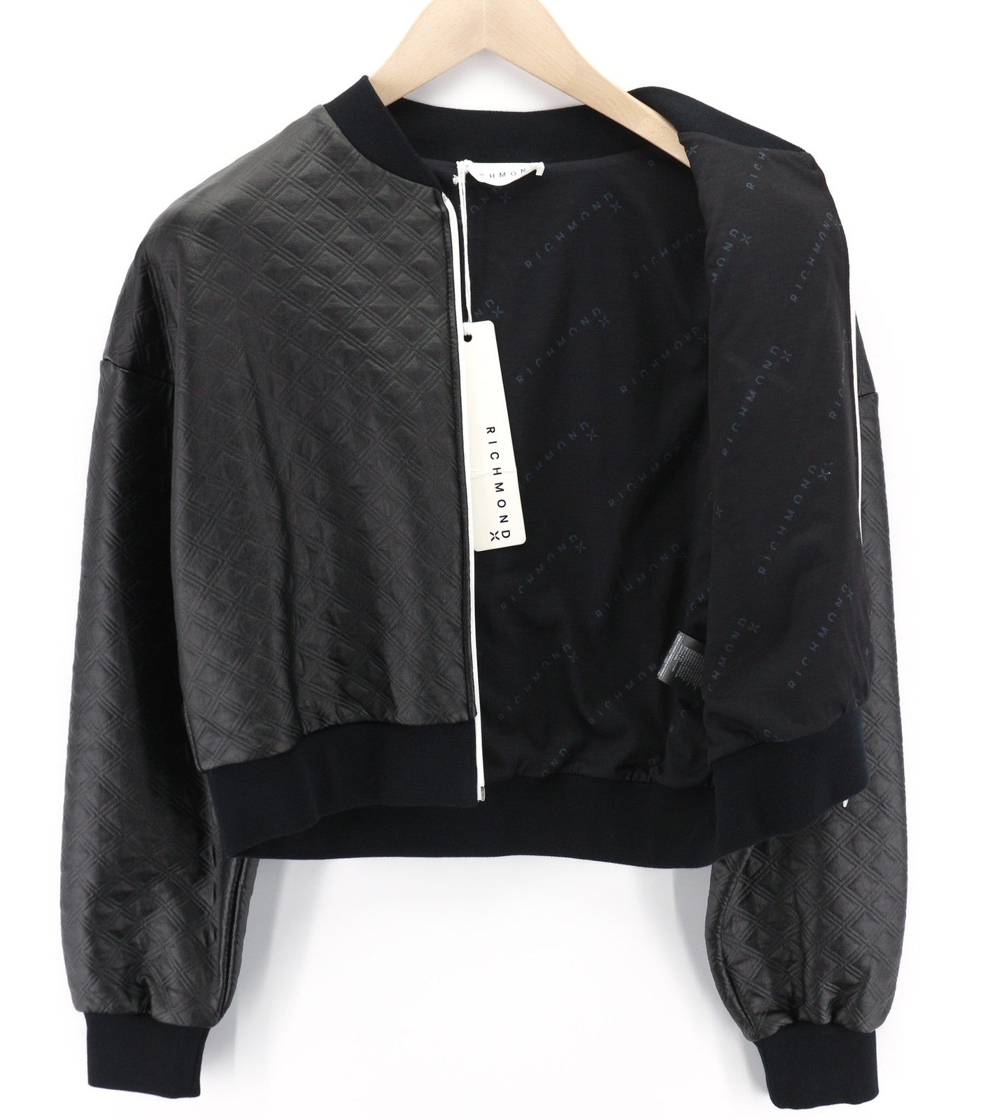 RICHMOND Women's Jacket S Black Cropped Bomber Zip Logo Lightweight