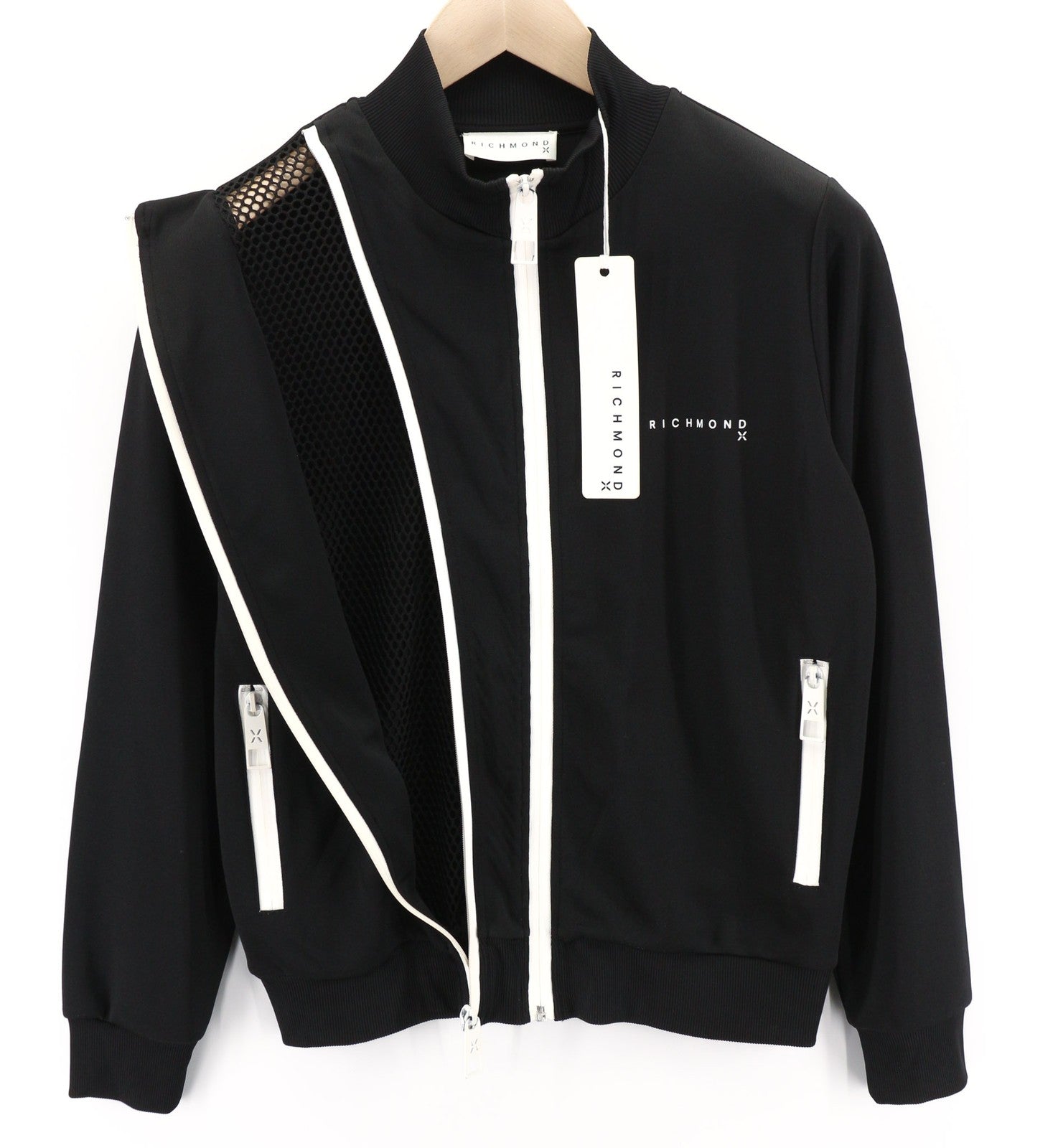 RICHMOND Women's Sweatshirt S Black Mesh Zip Track Top High Neck Pockets