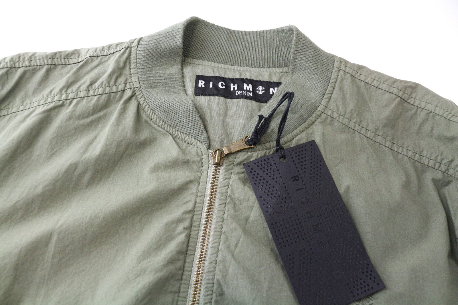 RICHMOND 48 Men Jacket Green Pure Cotton Lightweight Bomber Zipped