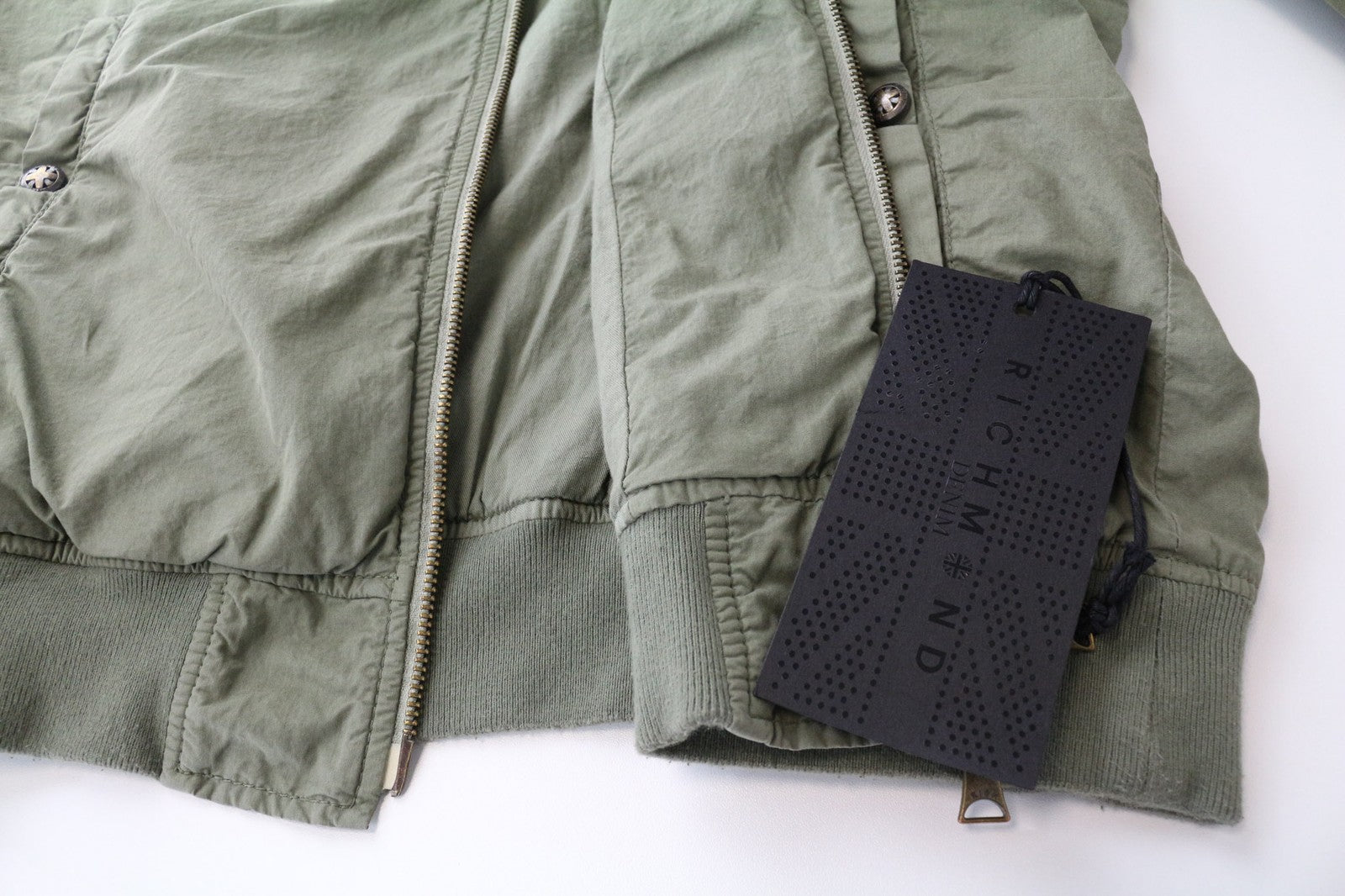 RICHMOND 48 Men Jacket Green Pure Cotton Lightweight Bomber Zipped