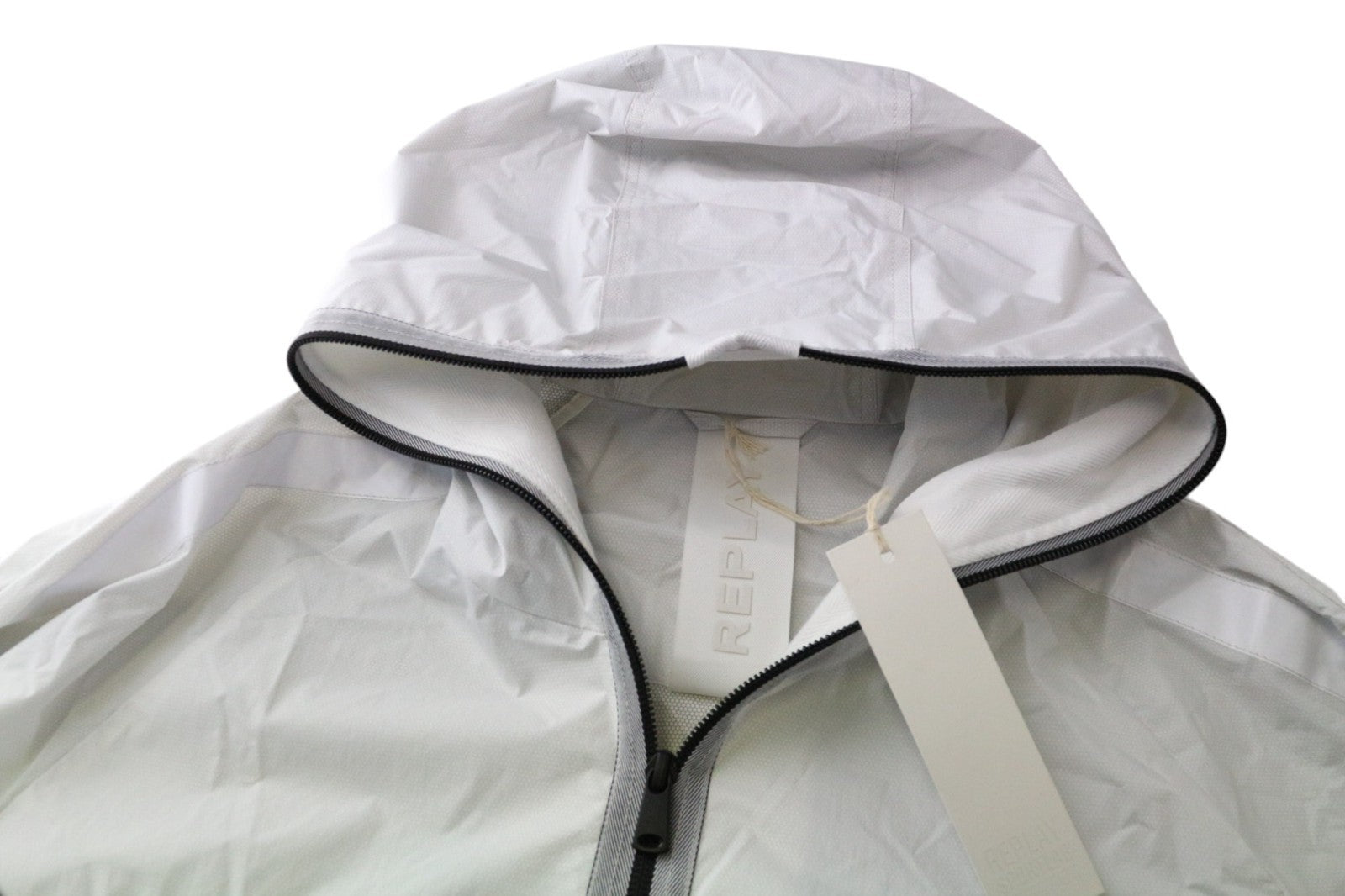 REPLAY L Men Jacket Light Grey Lightweight Reflective Hooded Zipped