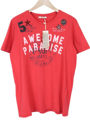 GAUDI JEANS M Men T-Shirt Red Short Sleeve Casual Pure Cotton Pullover