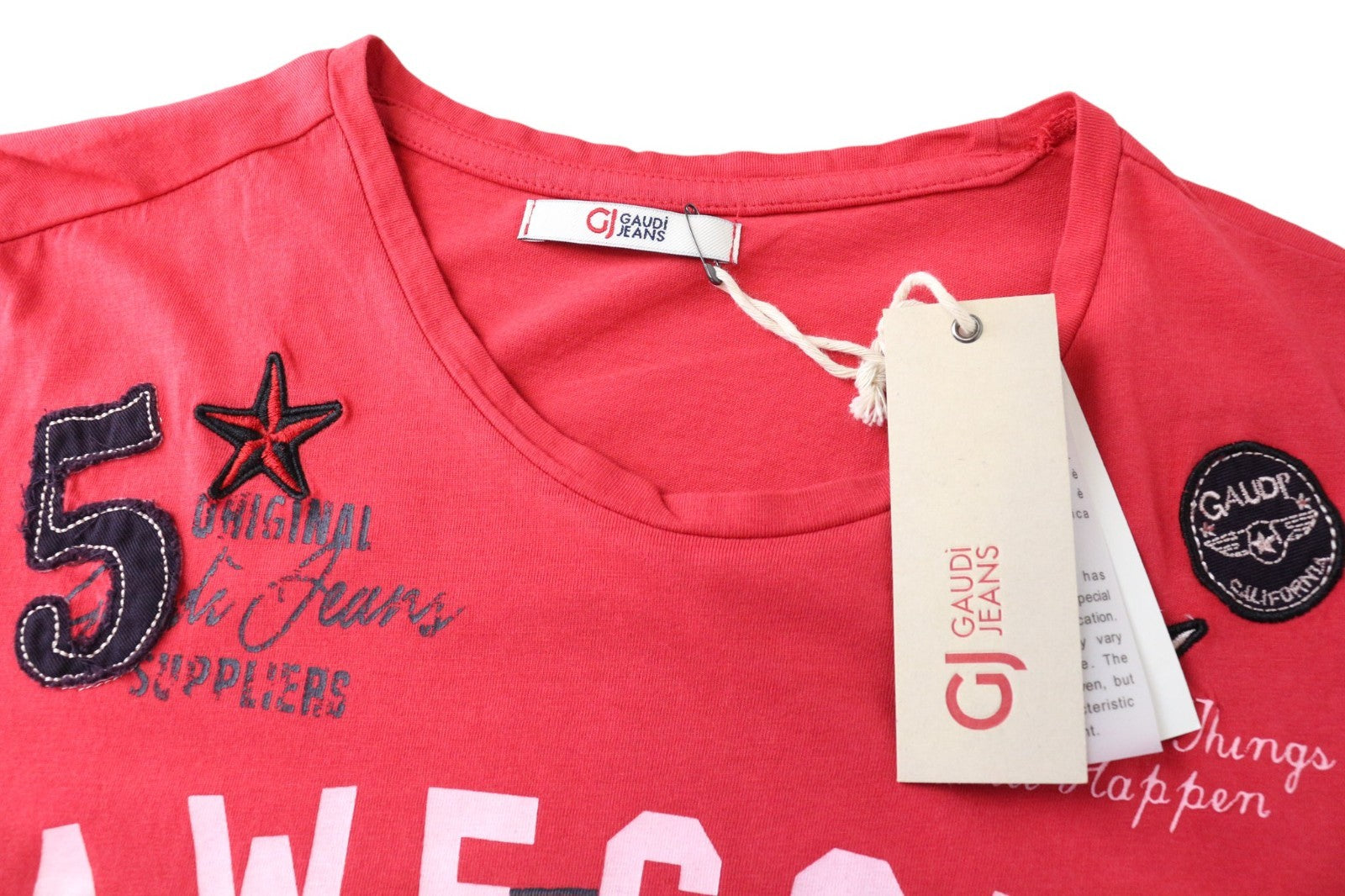 GAUDI JEANS M Men T-Shirt Red Short Sleeve Casual Pure Cotton Pullover