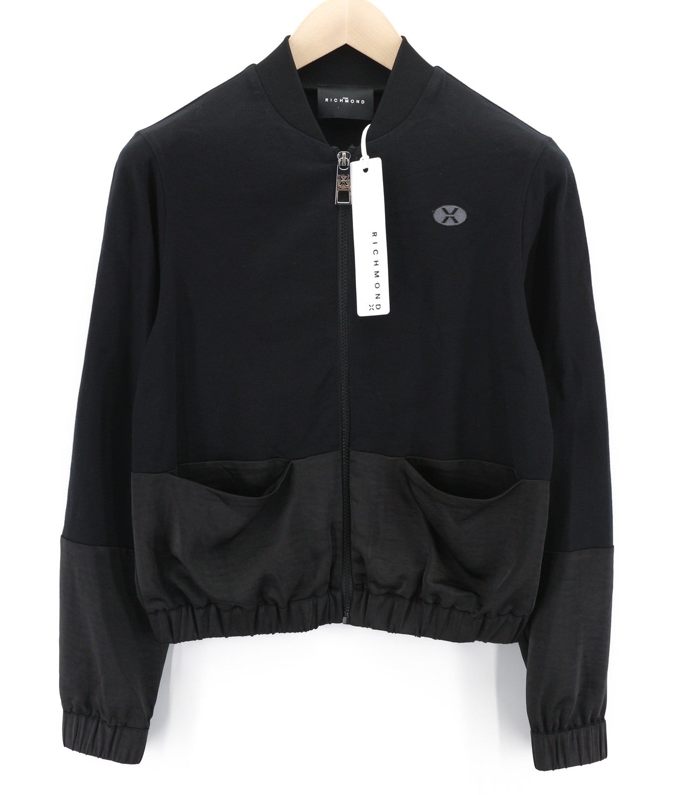 JOHN RICHMOND Women's Sweatshirt S Black Zipped Bomber Logo Pullover Casual