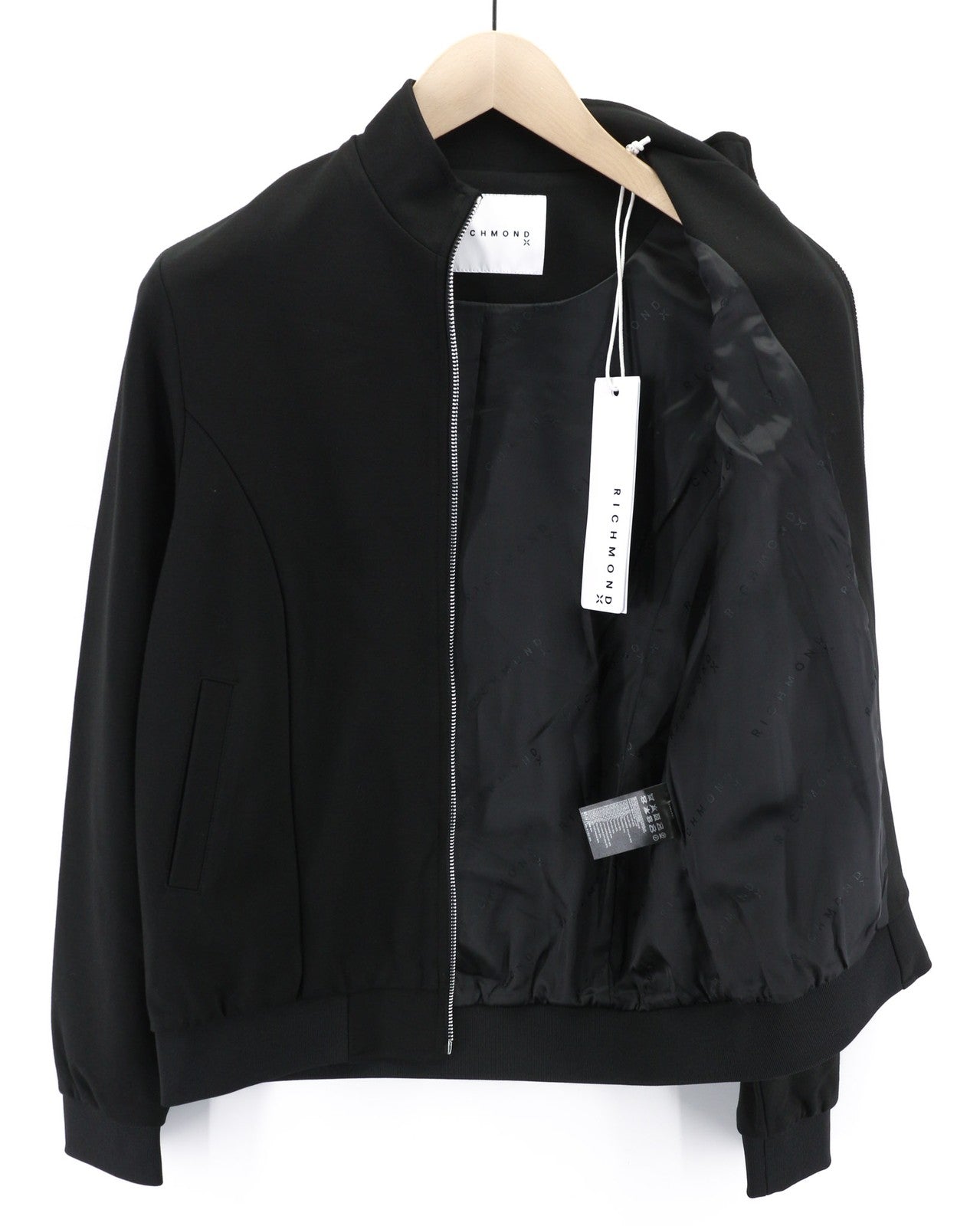 JOHN RICHMOND Women's Sweatshirt S Black Zipped Bomber Logo Pullover Casual