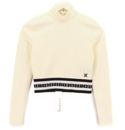 RICHMOND Women's Ivory Jumper S Cropped Pullover Mock Neck Metal Logo Detail
