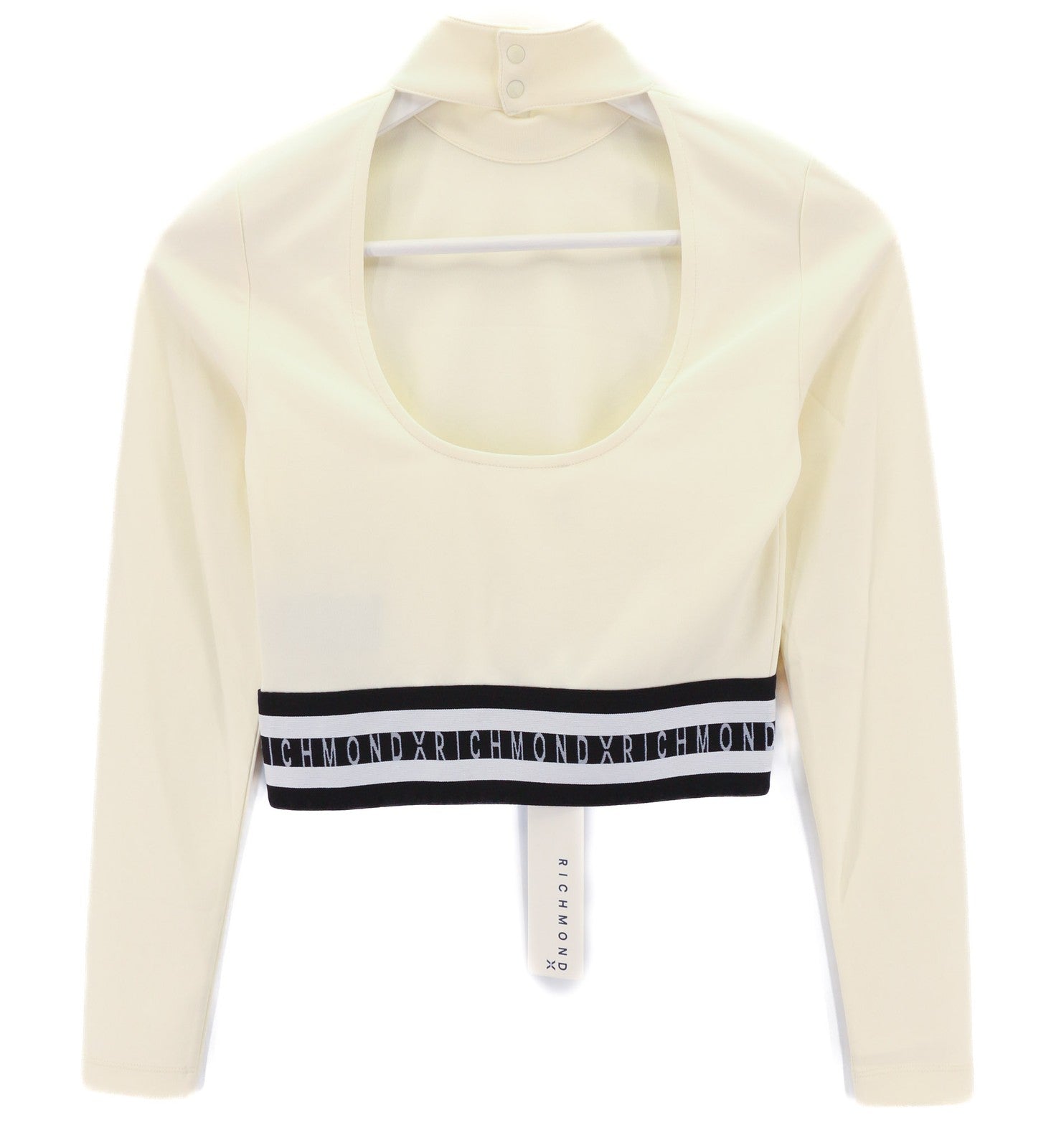 RICHMOND Women's Ivory Jumper S Cropped Pullover Mock Neck Metal Logo Detail