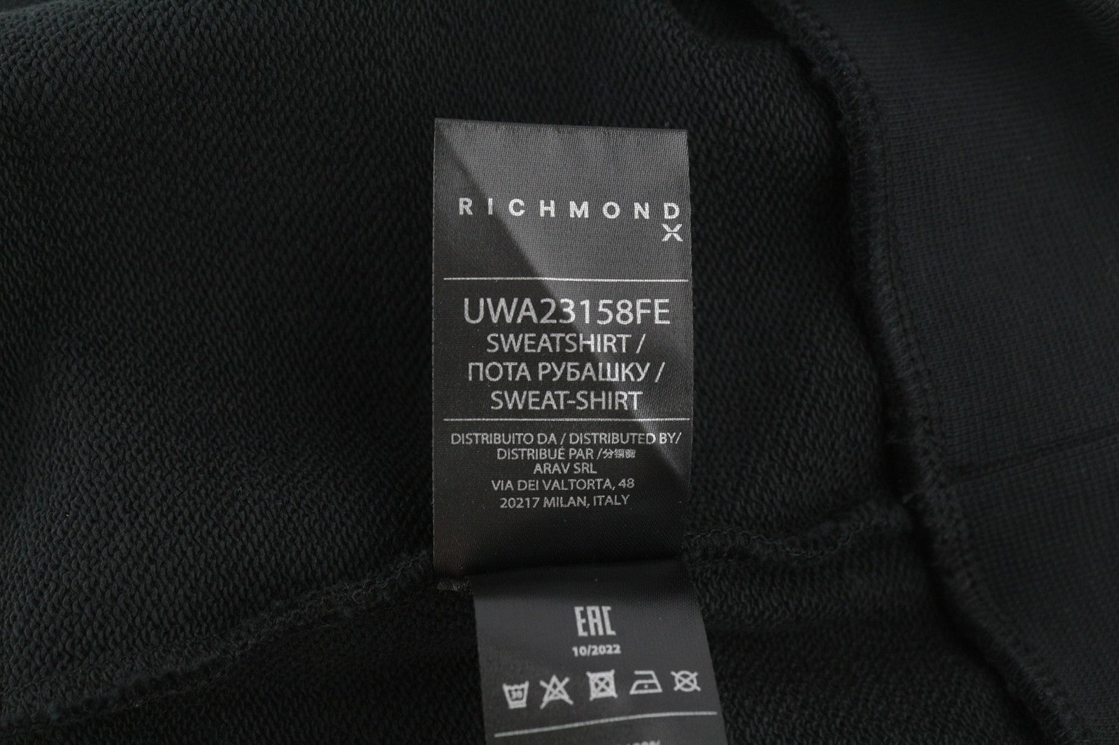 RICHMOND Women's Sweatshirt S Black Logo Patch Crew Pullover Cotton Top