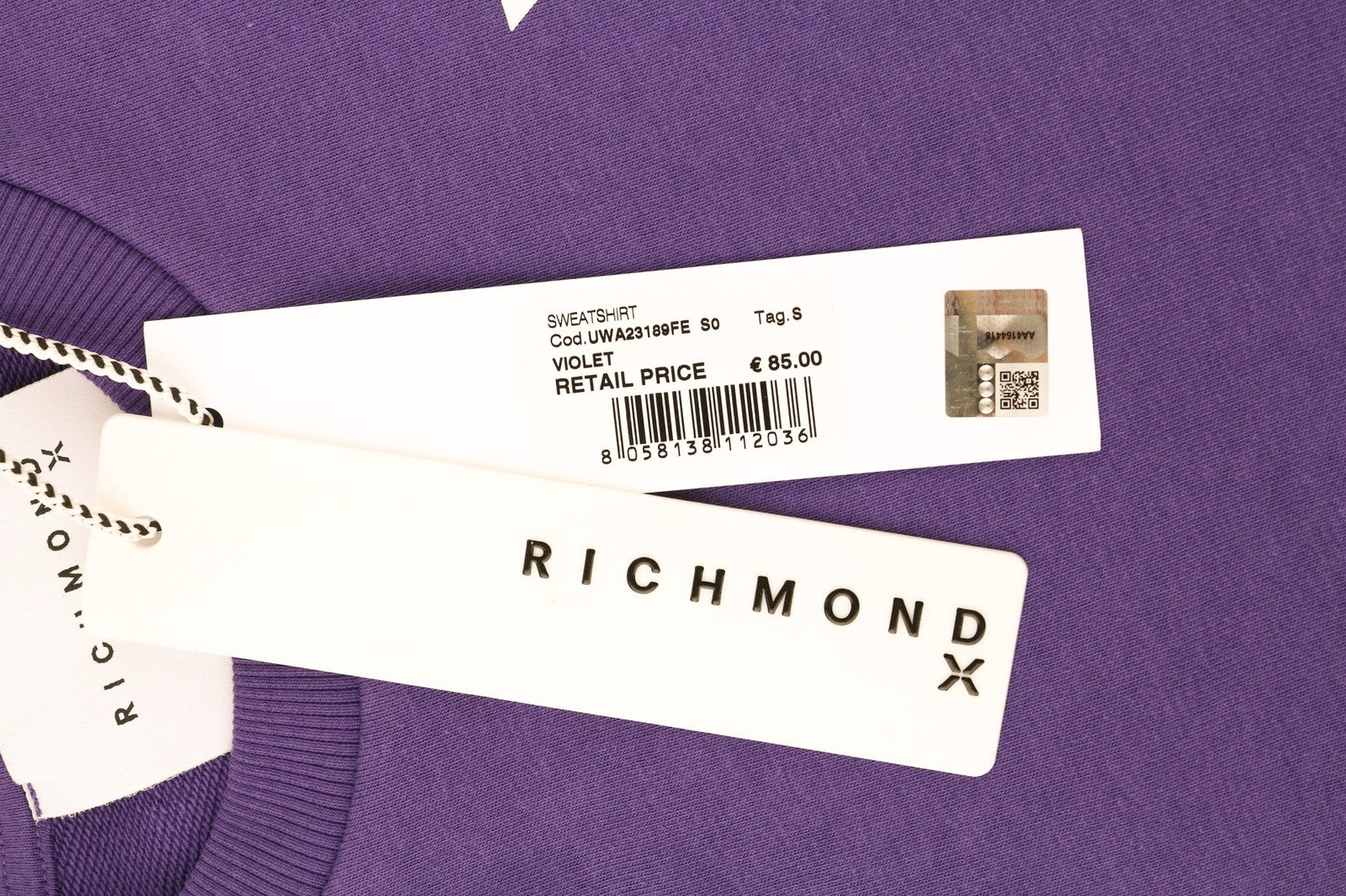 RICHMOND Women's Sweatshirt S Violet Crewneck Logo Pullover Loose Everyday