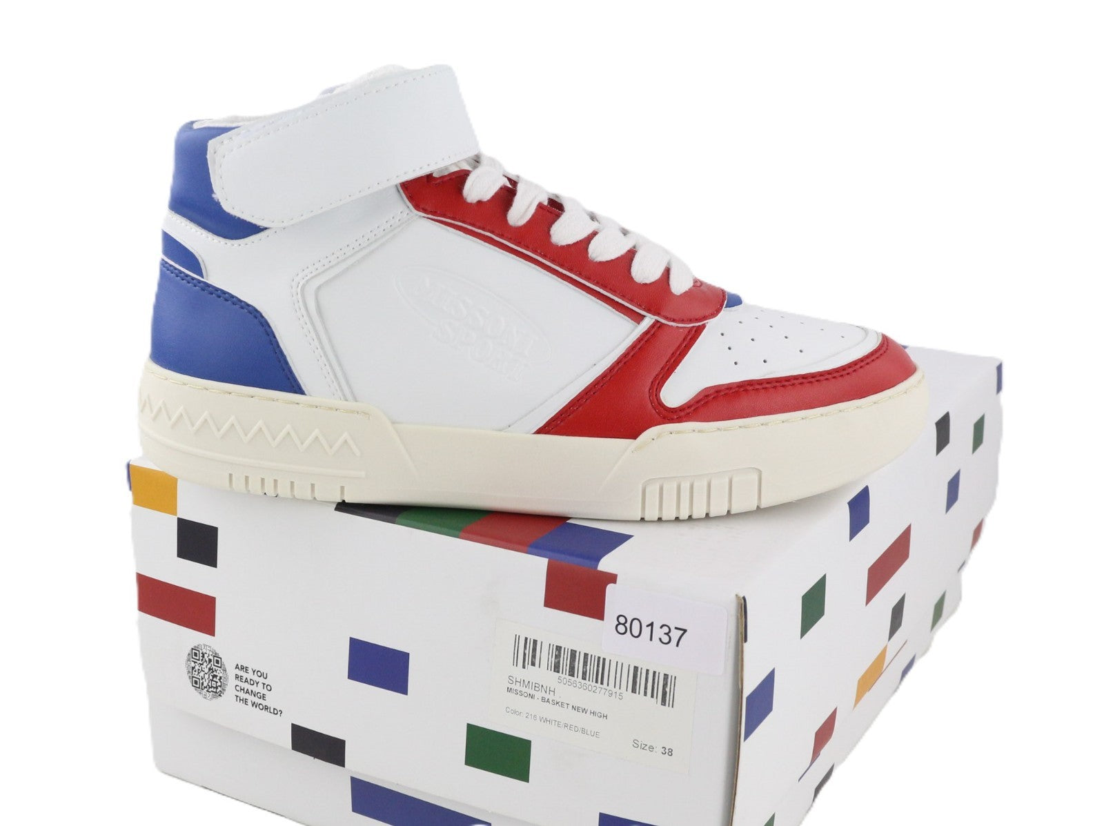 ACBC X MISSONI SHMIBNH Unisex High Basket Sneakers EU38 Touch Strap Padded Lined