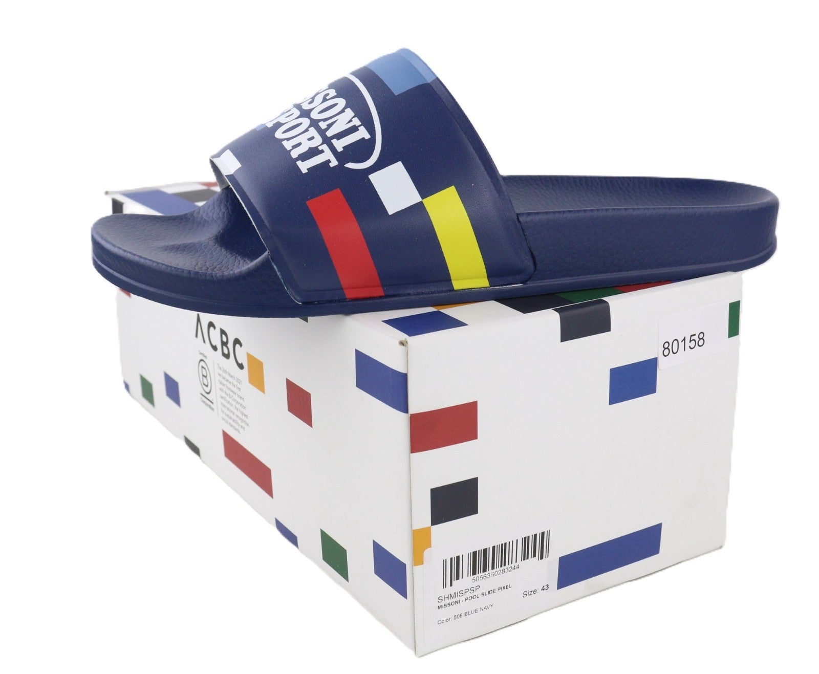 ACBC X MISSONI SHMISPSP Pixel Pool Slide Unisex Sandals EU43 Blue Rubber Sole