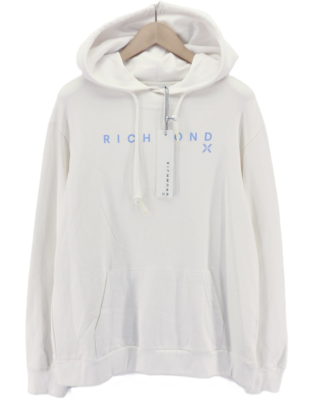 RICHMOND X Men's Sweatshirt S Hoodie White Logo Pullover Pocket Long Sleeve