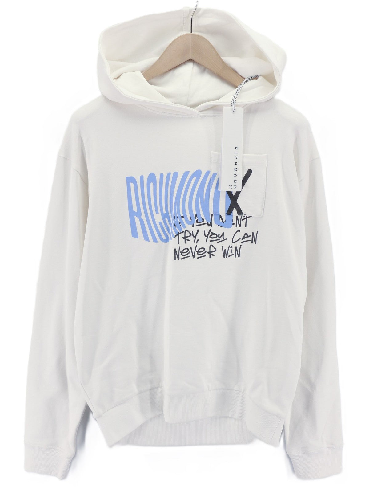 RICHMOND X Men's Sweatshirt M Hoodie White Pullover Logo Printed Casual Style