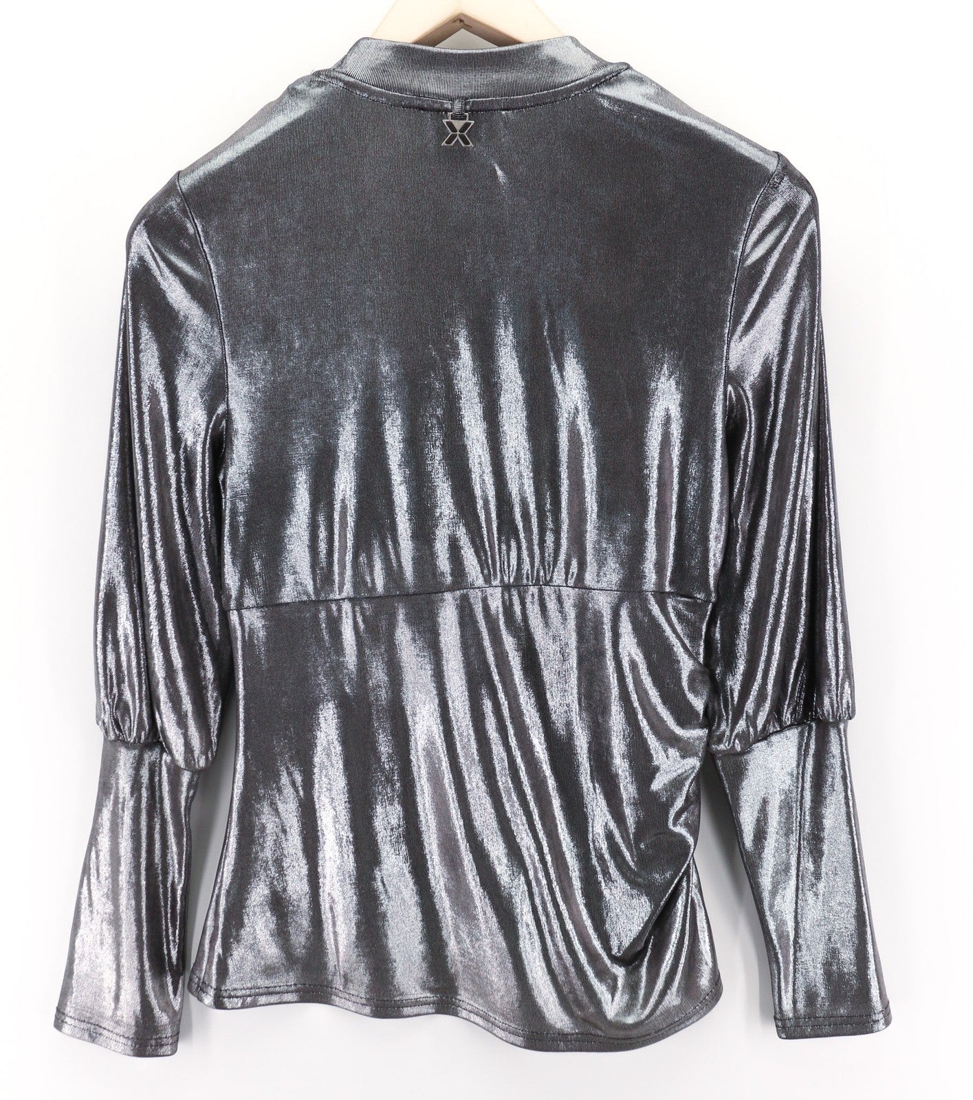 JOHN RICHMOND Women's Sweatshirt S Pullover Silver Shiny Long Sleeve Top