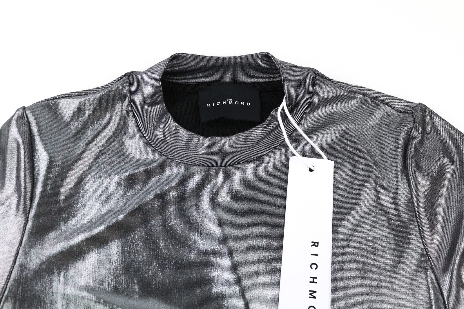 JOHN RICHMOND Women's Sweatshirt S Pullover Silver Shiny Long Sleeve Top