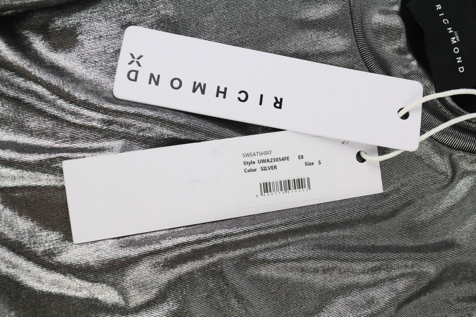 JOHN RICHMOND Women's Sweatshirt S Pullover Silver Shiny Long Sleeve Top