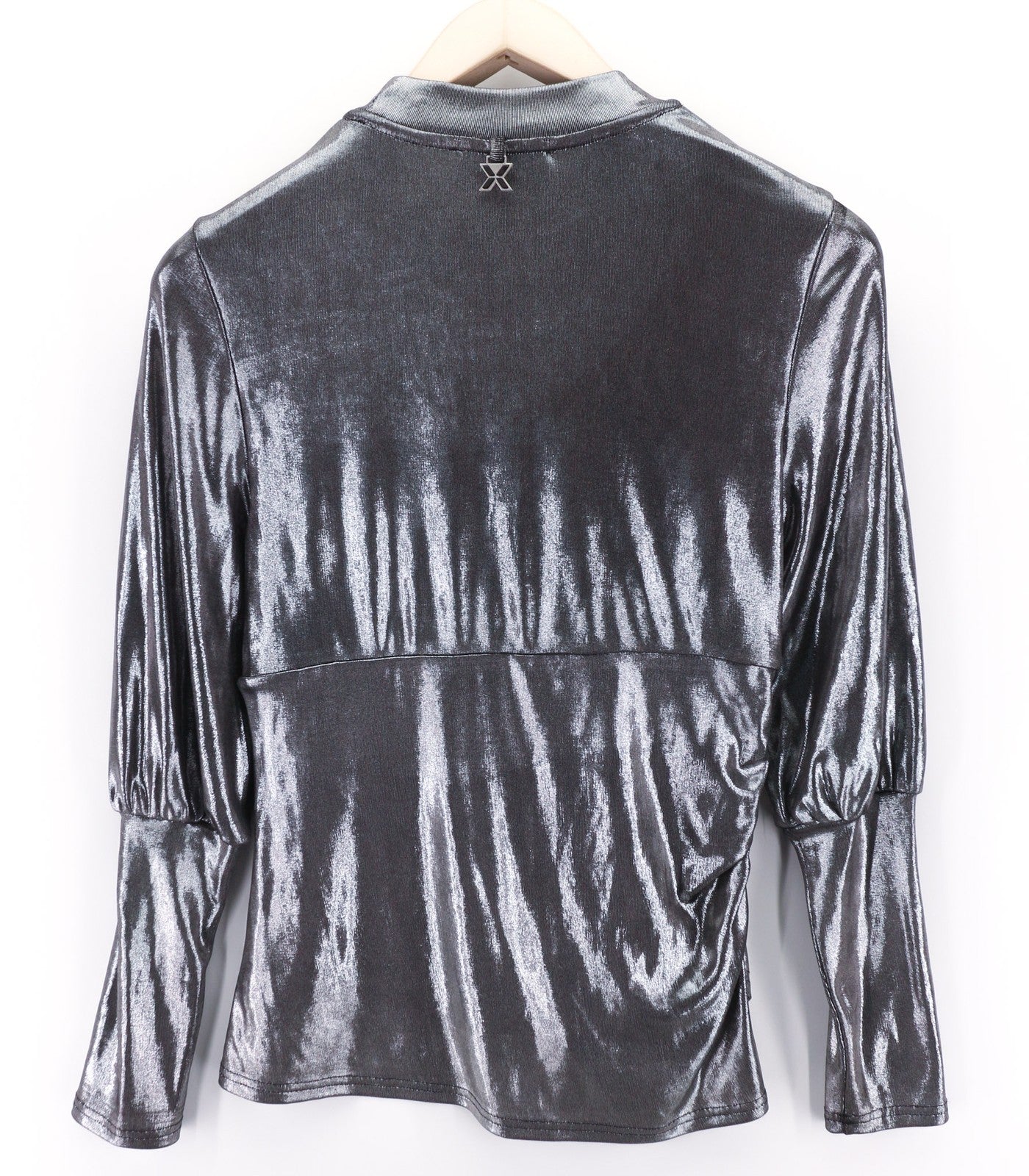 JOHN RICHMOND Women's Sweatshirt S Silver Shiny Round Neck Long Sleeve