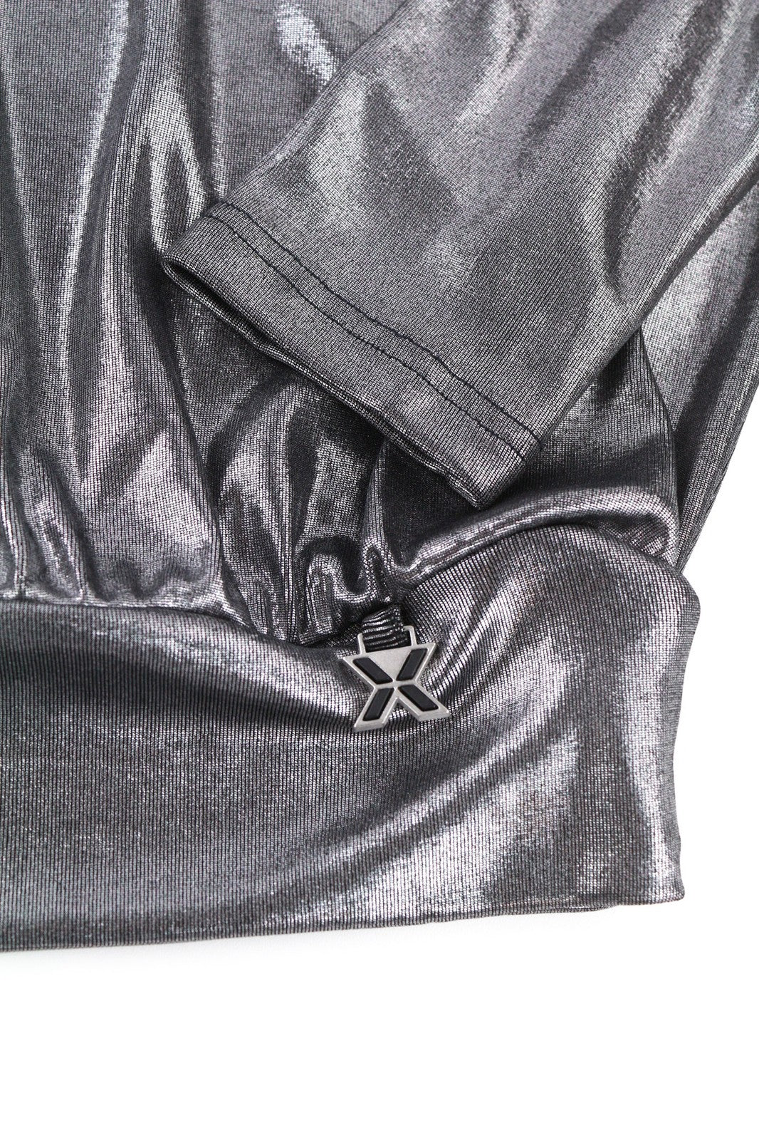 JOHN RICHMOND Women's Sweatshirt S Silver Shiny Round Neck Pullover Hoodie