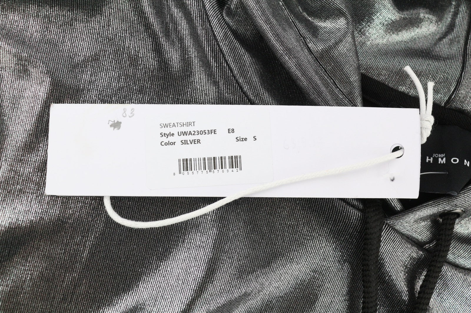 JOHN RICHMOND Women's Sweatshirt S Silver Shiny Round Neck Pullover Hoodie