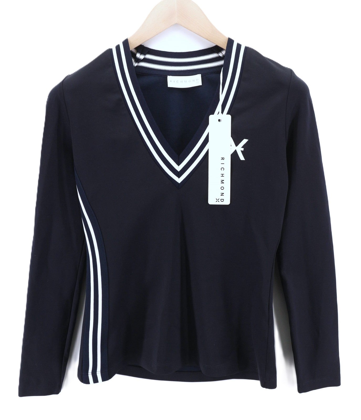 RICHMOND X Women's Jumper S Sapphire V-Neck Logo Pullover Long Sleeve Knit