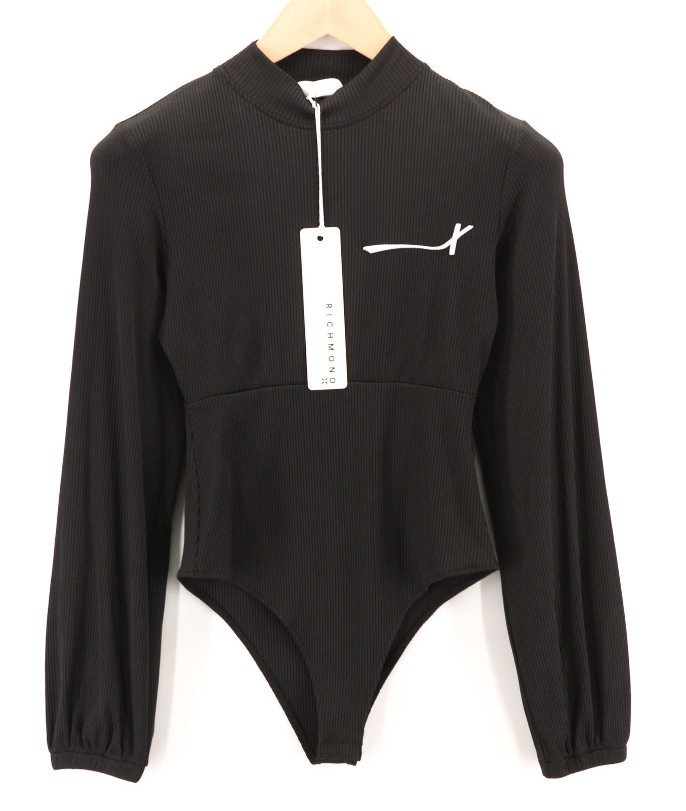 RICHMOND X Women's Bodysuit S Round Neck Stretch Black Long Sleeve Snap Close