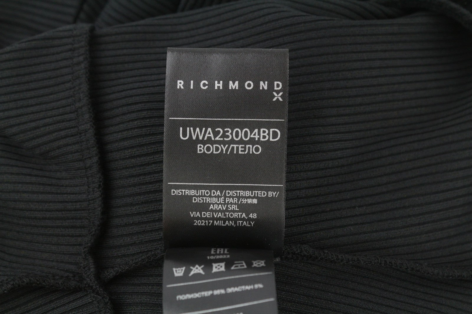 RICHMOND X Women's Bodysuit S Round Neck Stretch Black Long Sleeve Snap Close