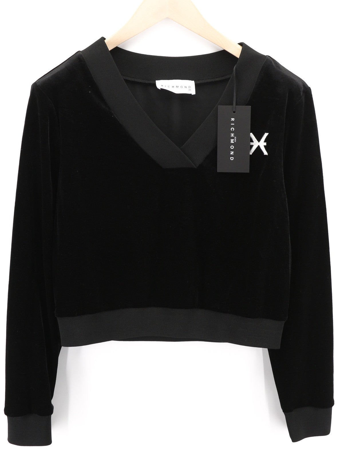 RICHMOND X Women's Sweatshirt S Velvet Black Pullover Long Sleeve Front Logo