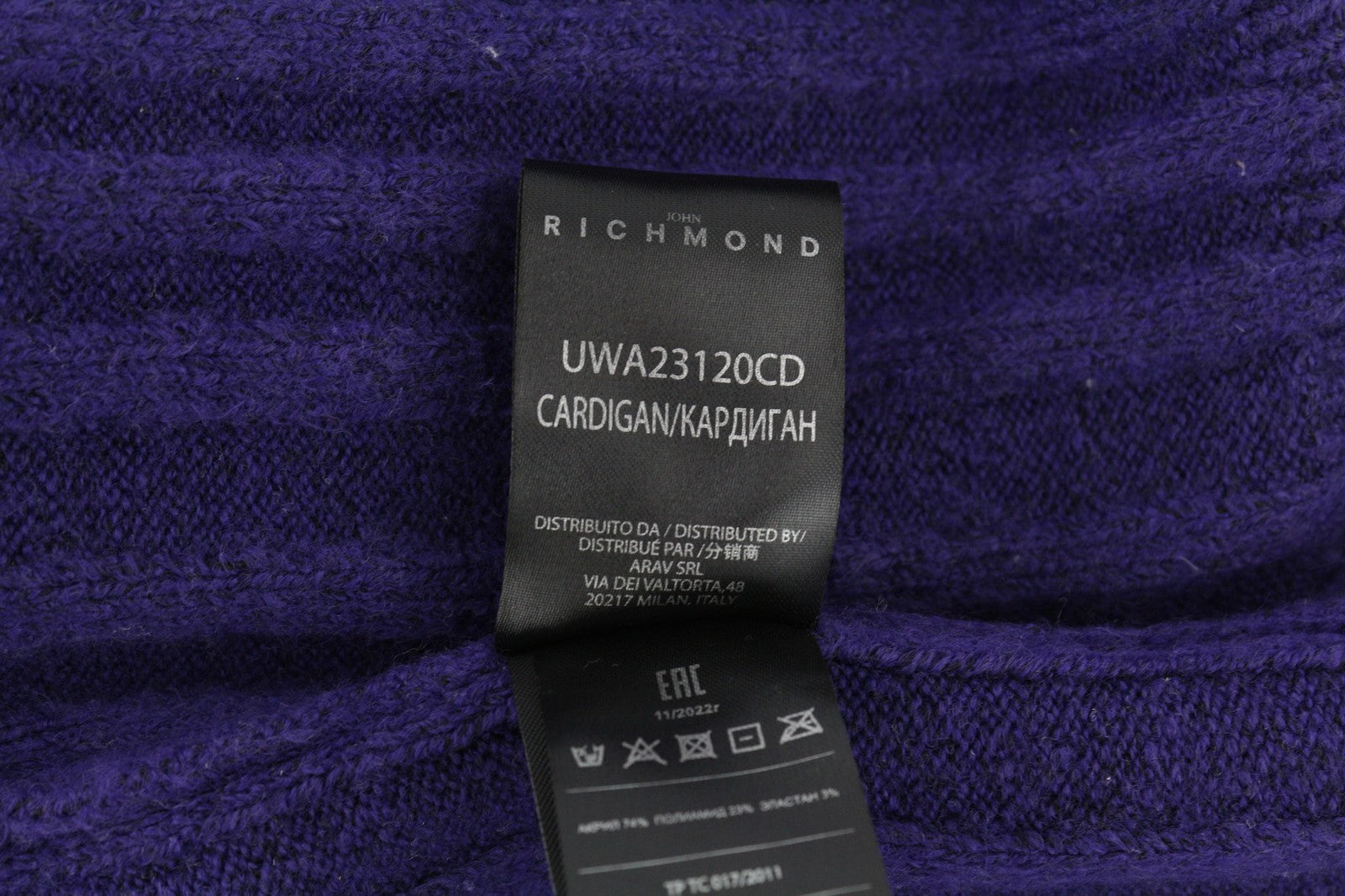 RICHMOND X Women's Cardigan S Violet Long Knit Button V-Neck Long Sleeve