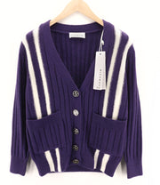 RICHMOND X Women's Cardigan S White Violet Knit V-Neck Buttoned Long Sleeve