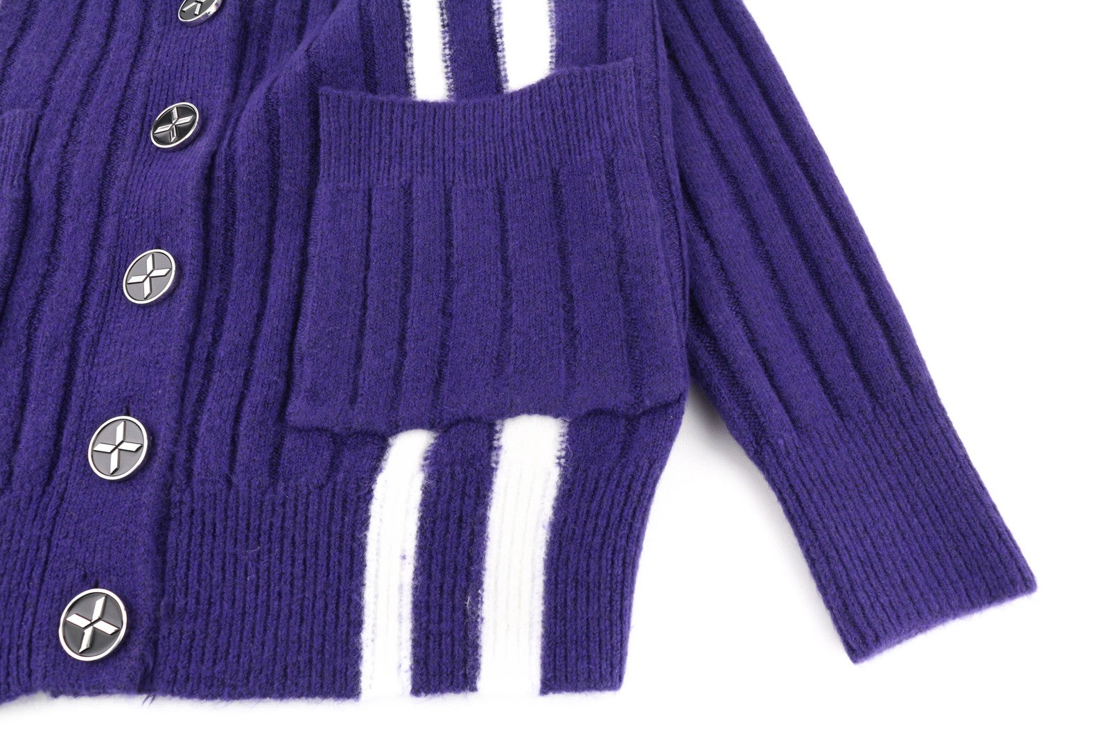 RICHMOND X Women's Cardigan S White Violet Knit V-Neck Buttoned Long Sleeve