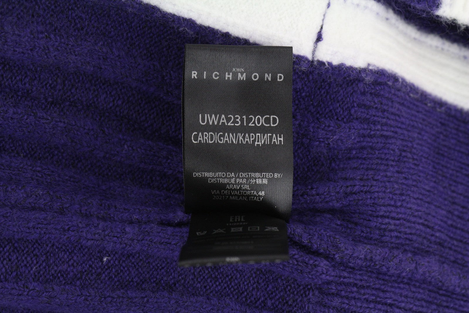 RICHMOND X Women's Cardigan S White Violet Knit V-Neck Buttoned Long Sleeve