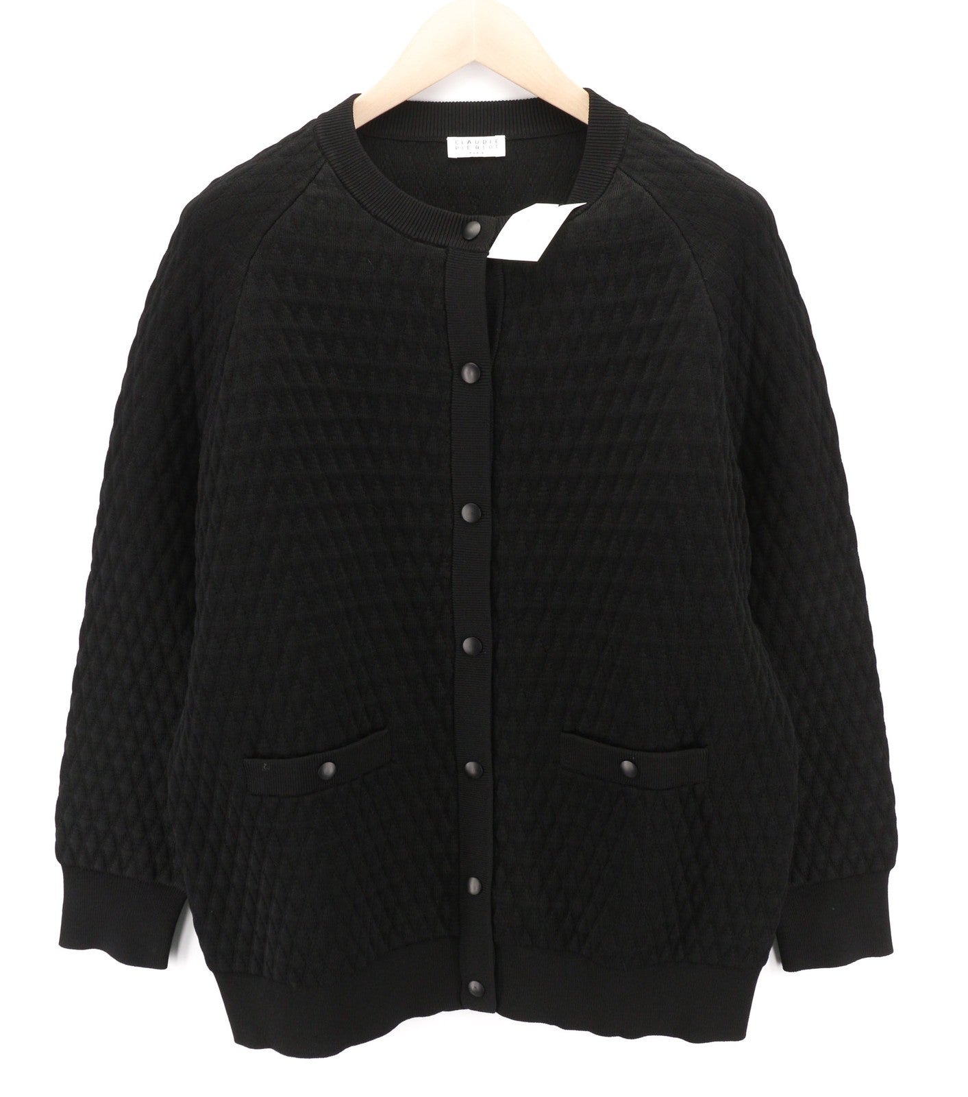 CLAUDIE PIERLOT Women's Cardigan S Black Knit Snap Button Round Neck RRP265