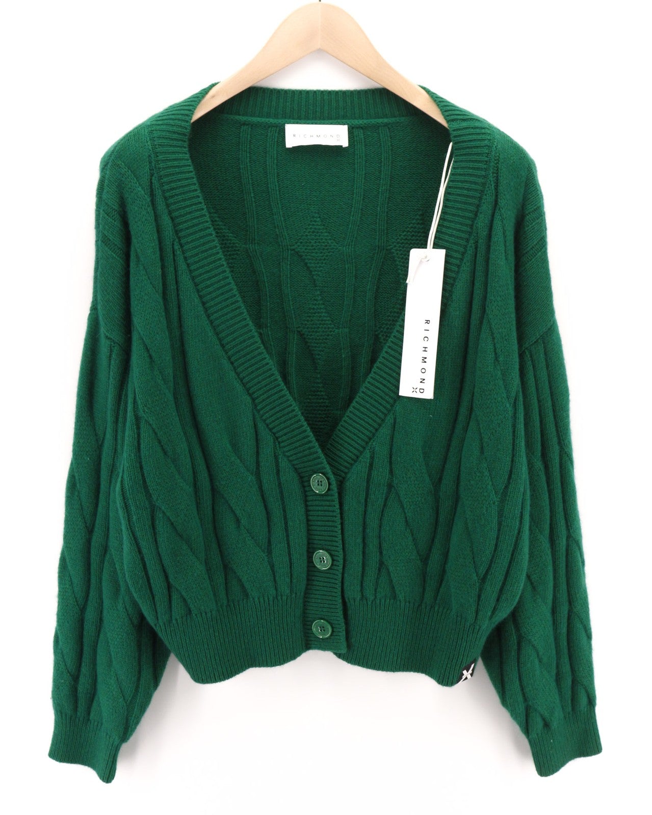 RICHMOND X Women's Cardigan S Green Wool Angora Knit V-Neck Button Closure