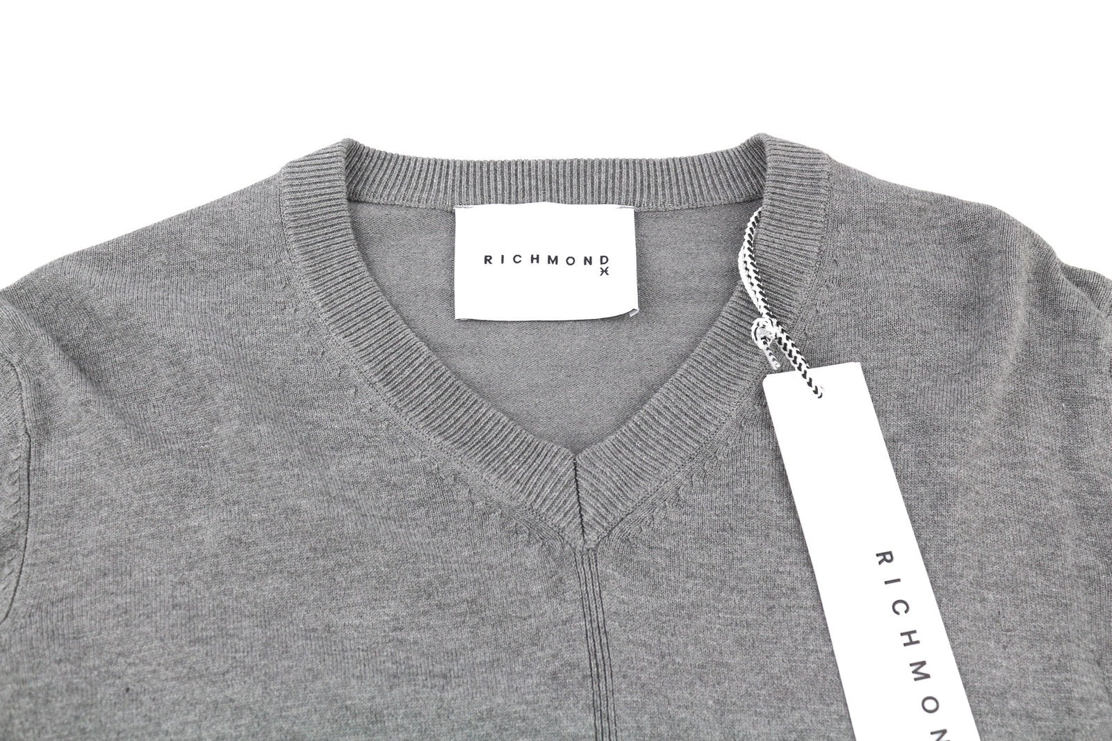 RICHMOND X Men's Jumper M Grey V-Neck Knit Pullover Logo Long Sleeve Casual