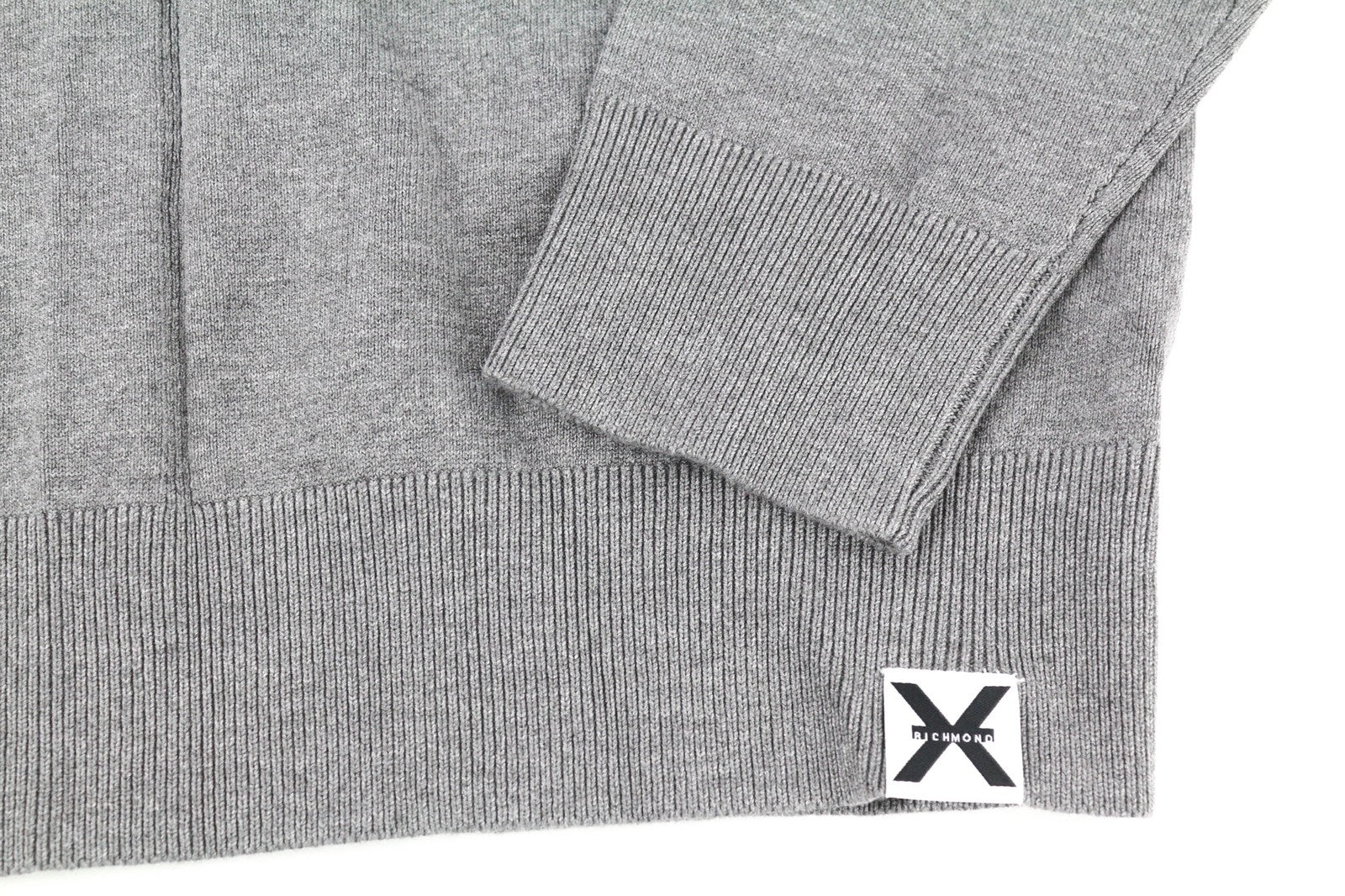 RICHMOND X Men's Jumper M Grey V-Neck Knit Pullover Logo Long Sleeve Casual