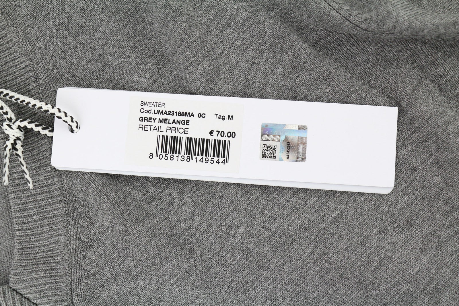 RICHMOND X Men's Jumper M Grey V-Neck Knit Pullover Logo Long Sleeve Casual