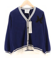RICHMOND X Women's Cardigan S Blue Knit V-Neck Logo Button Long Sleeve