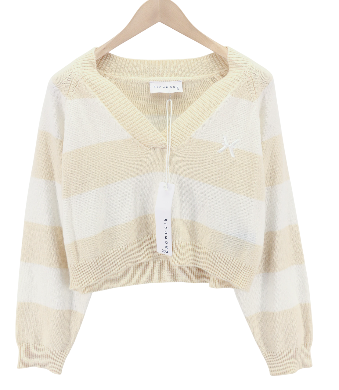 RICHMOND X Women's Jumper S Wool Knit V-Neck Stretch Pullover Dual Tone Design