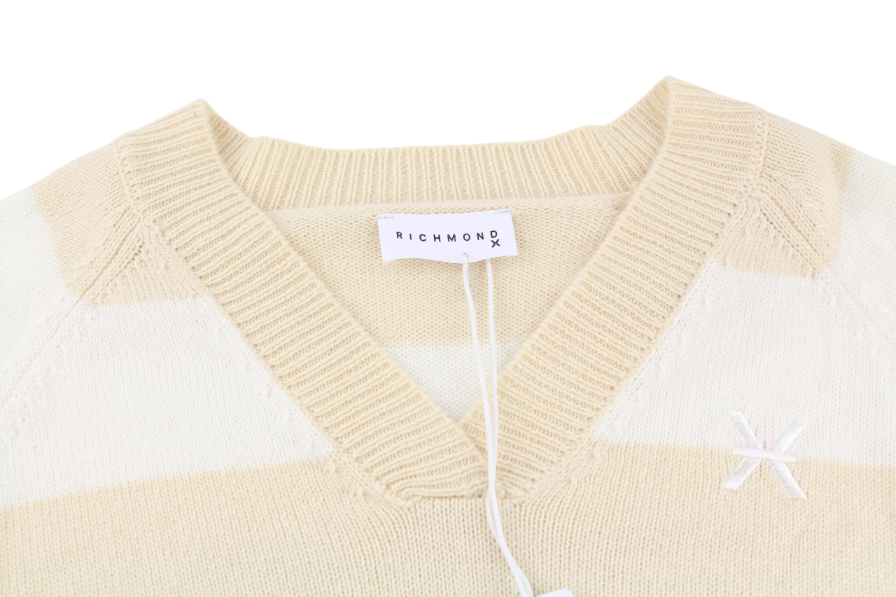 RICHMOND X Women's Jumper S Wool Knit V-Neck Stretch Pullover Dual Tone Design