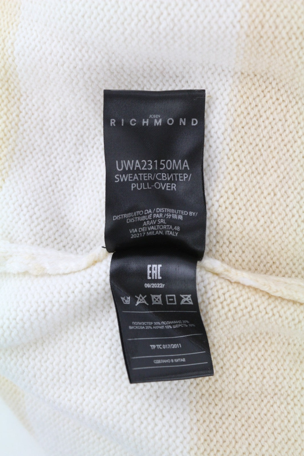 RICHMOND X Women's Jumper S Wool Knit V-Neck Stretch Pullover Dual Tone Design