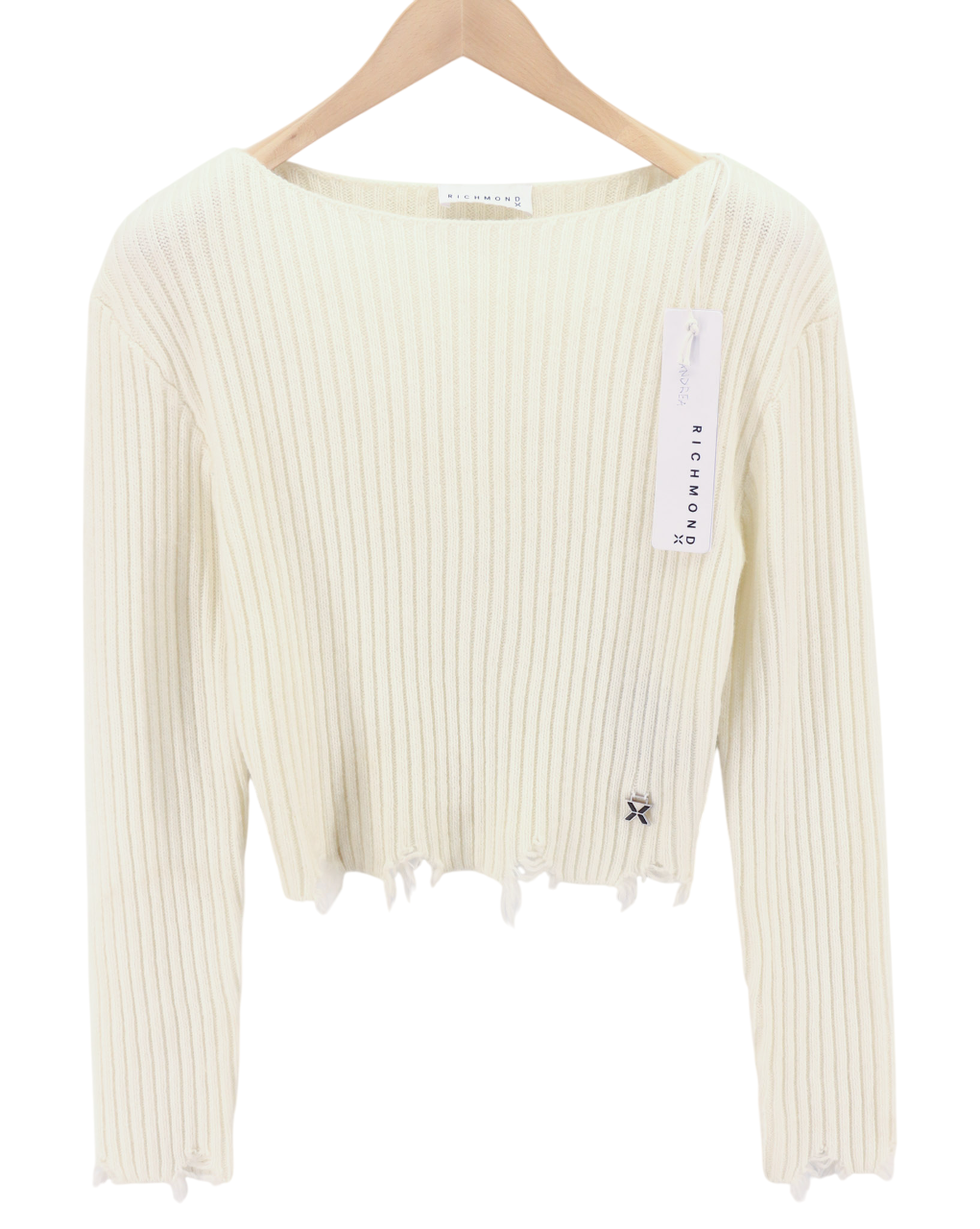 RICHMOND X Women's Jumper S White Sugar Knit Long Sleeve Distressed Pullover