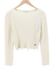 RICHMOND X Women's Jumper S White Sugar Knit Long Sleeve Distressed Pullover