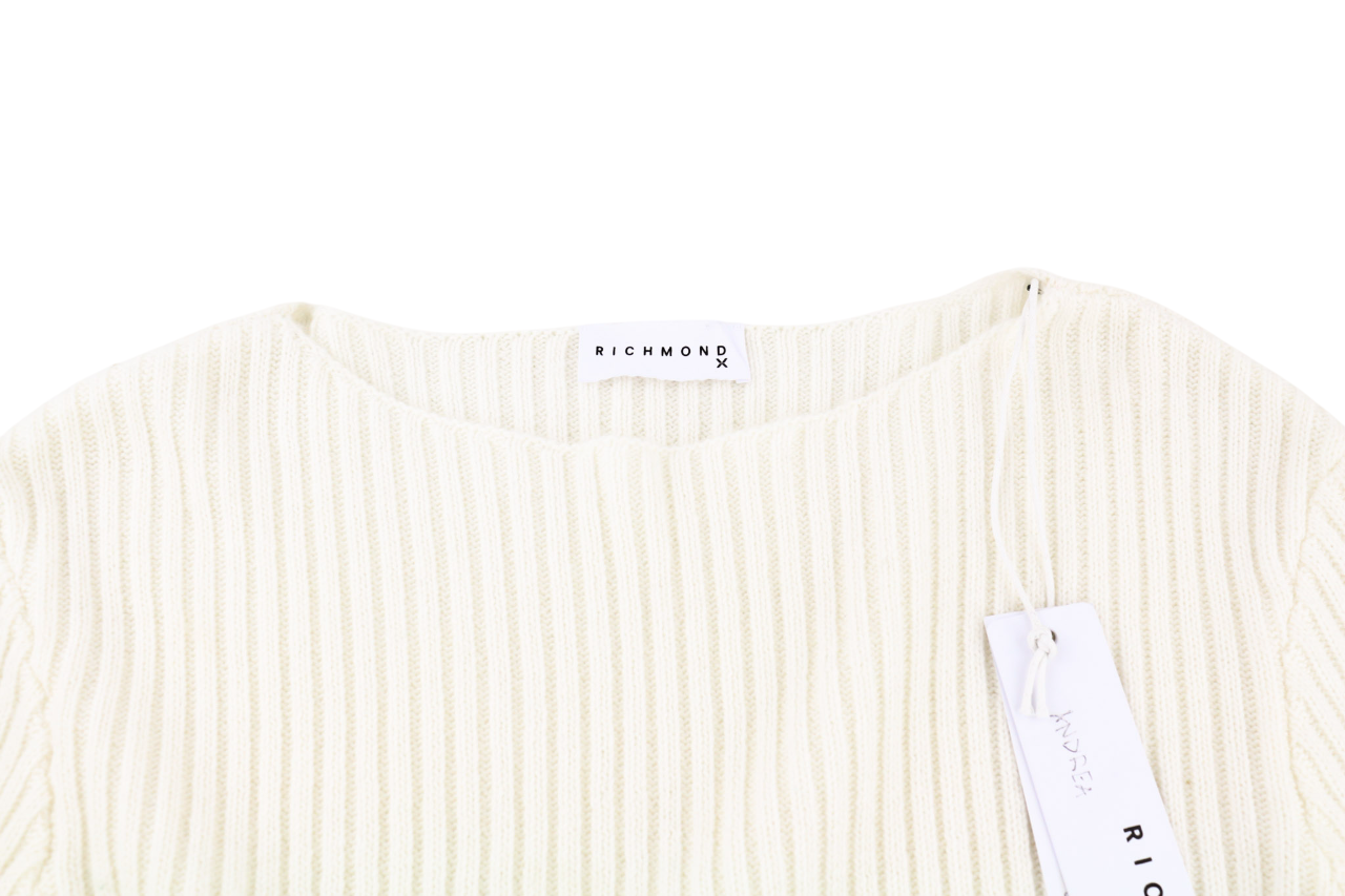 RICHMOND X Women's Jumper S White Sugar Knit Long Sleeve Distressed Pullover