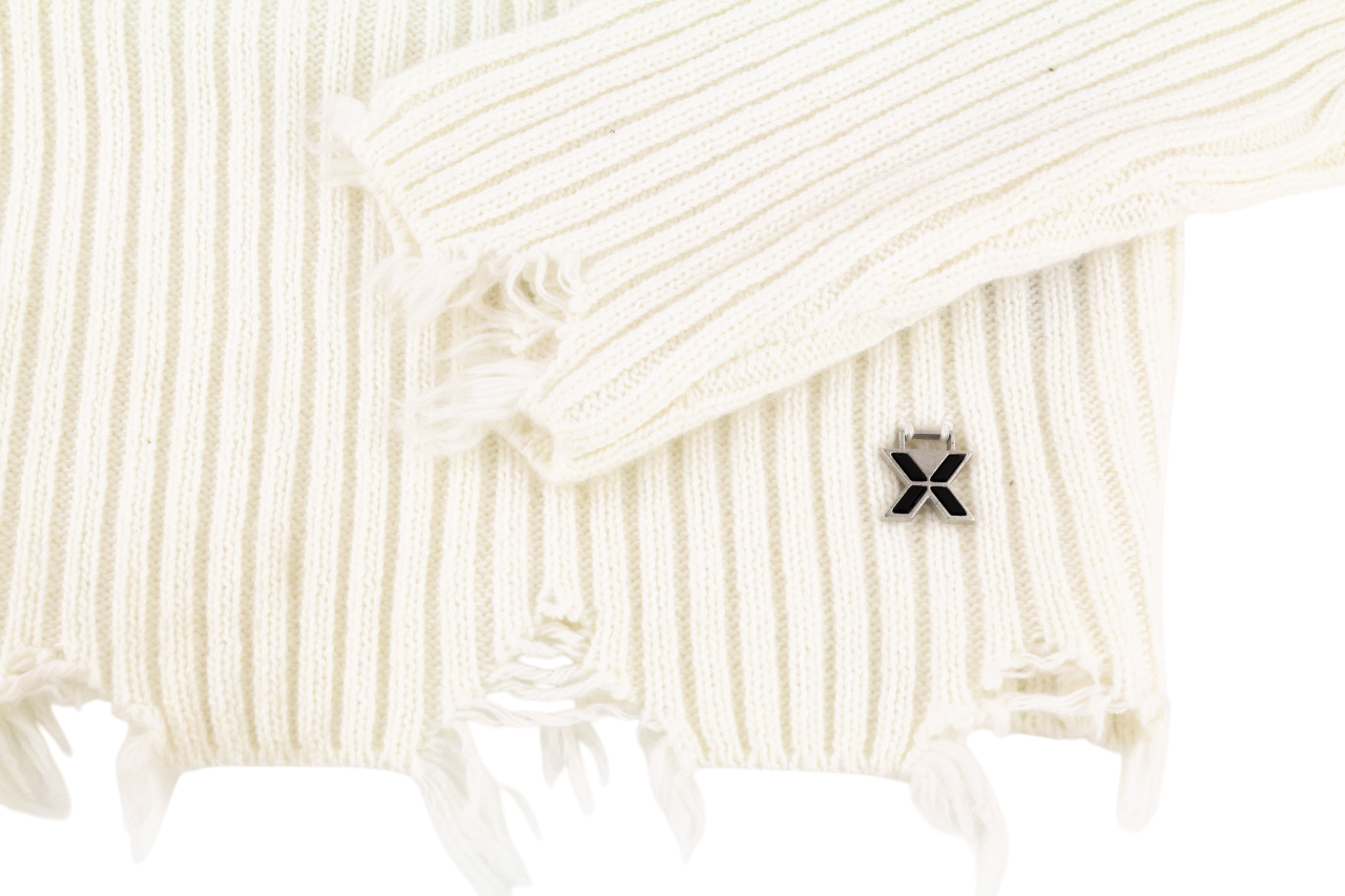 RICHMOND X Women's Jumper S White Sugar Knit Long Sleeve Distressed Pullover