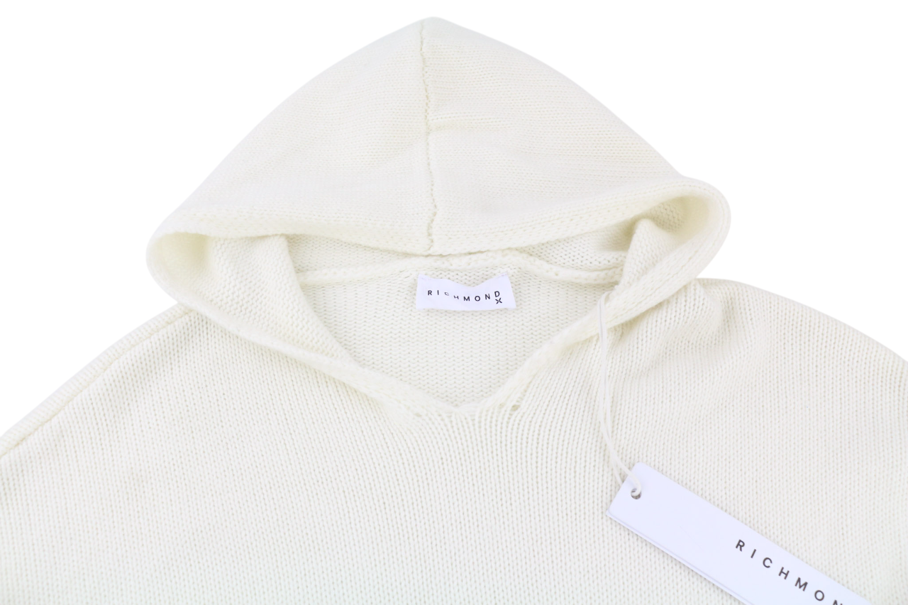 RICHMOND X Men's Jumper M White Sugar Wool Pullover Hoodie Front Pouch Pocket