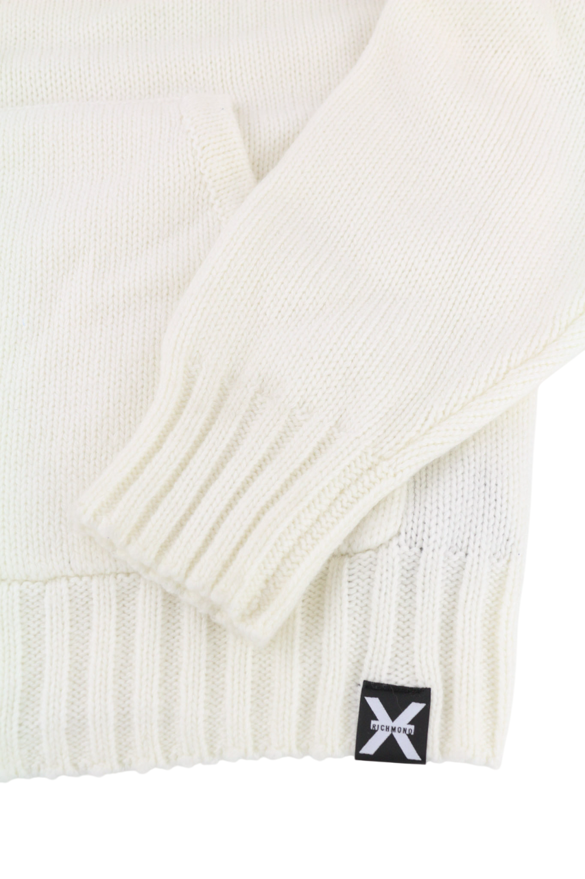 RICHMOND X Men's Jumper M White Sugar Wool Pullover Hoodie Front Pouch Pocket