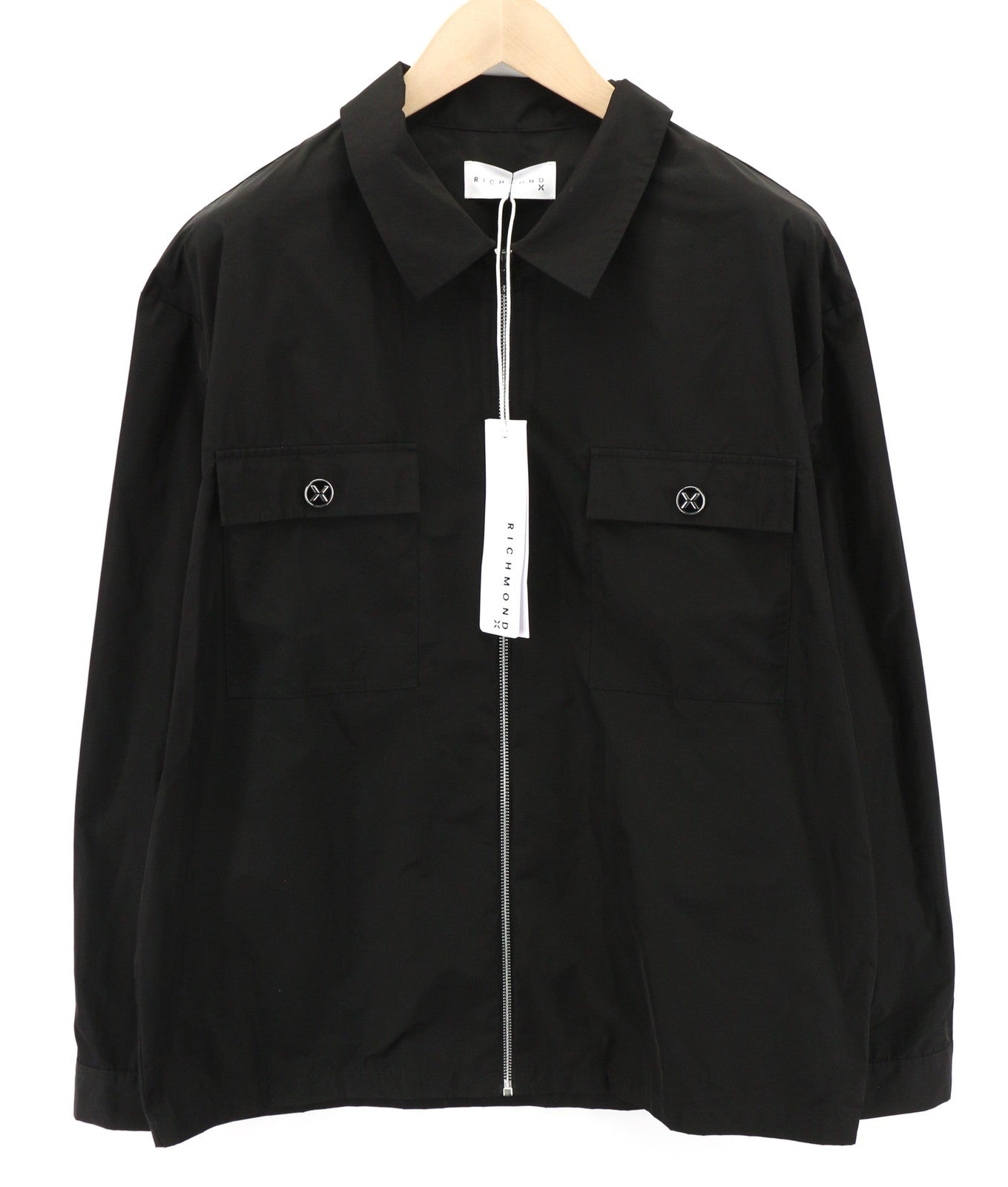 RICHMOND X Men's Overshirt 40 Black Zip Pocket Long Sleeve Collared Button Shirt