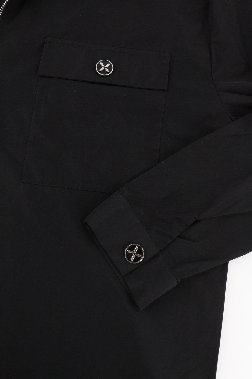 RICHMOND X Men's Overshirt 40 Black Zip Pocket Long Sleeve Collared Button Shirt